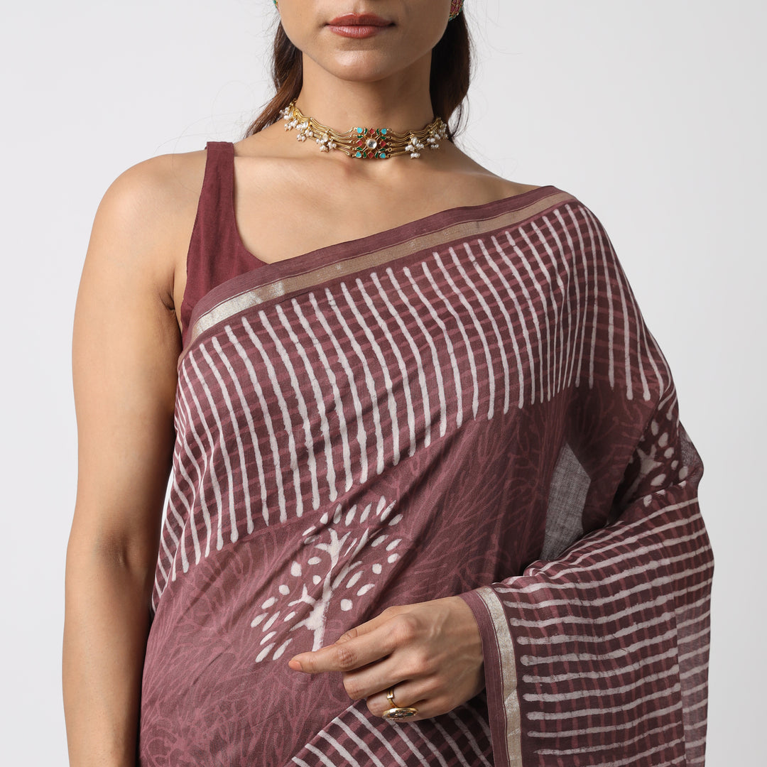 Revathy - Rose Taupe Cotton Silk Saree