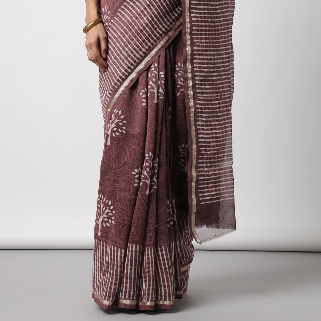 Revathy - Rose Taupe Cotton Silk Saree