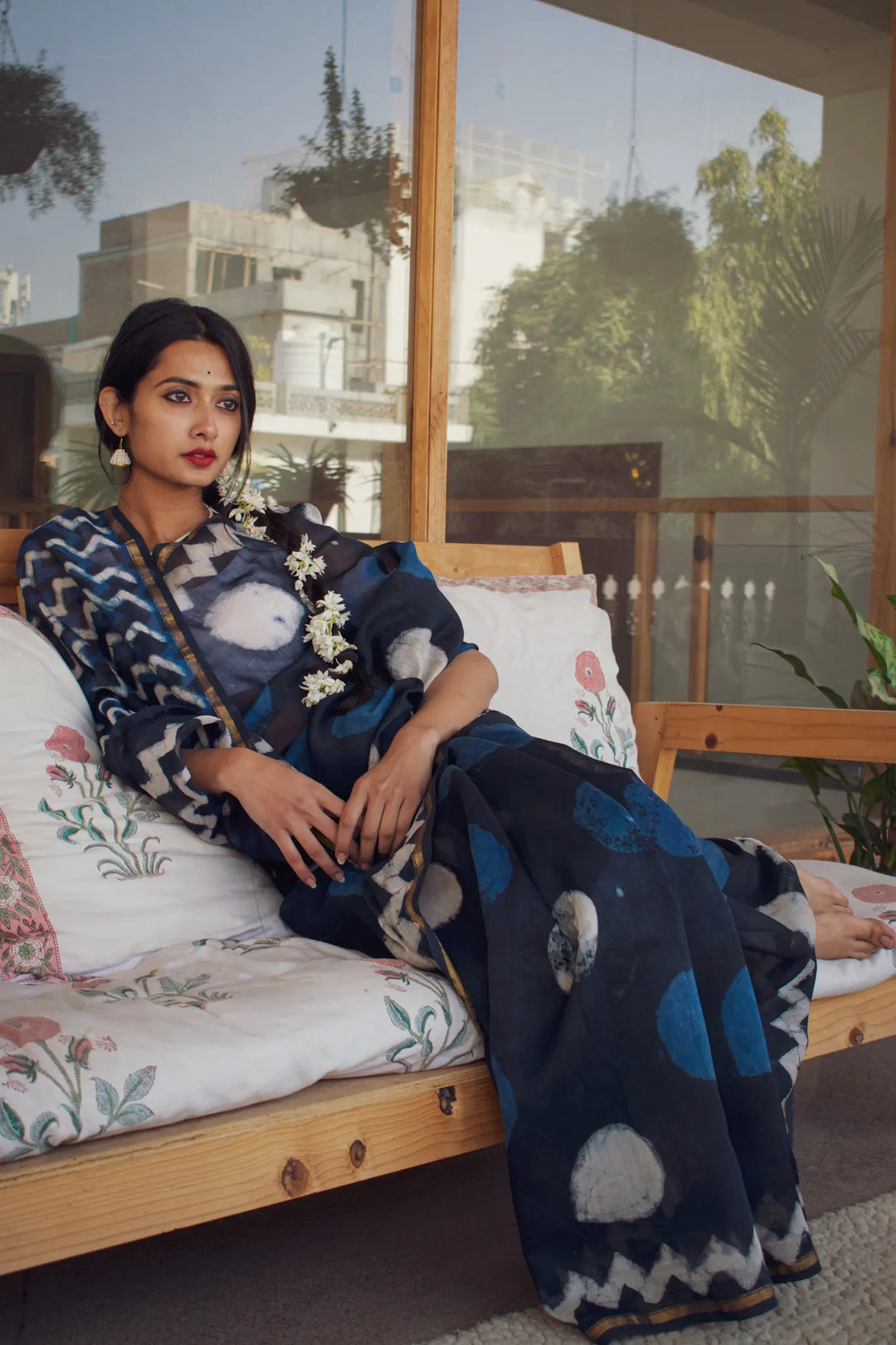 Sunaina - Indigo Dabu Cotton Silk Saree
