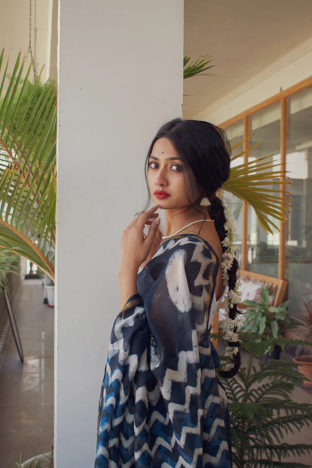 Sunaina - Indigo Dabu Cotton Silk Saree