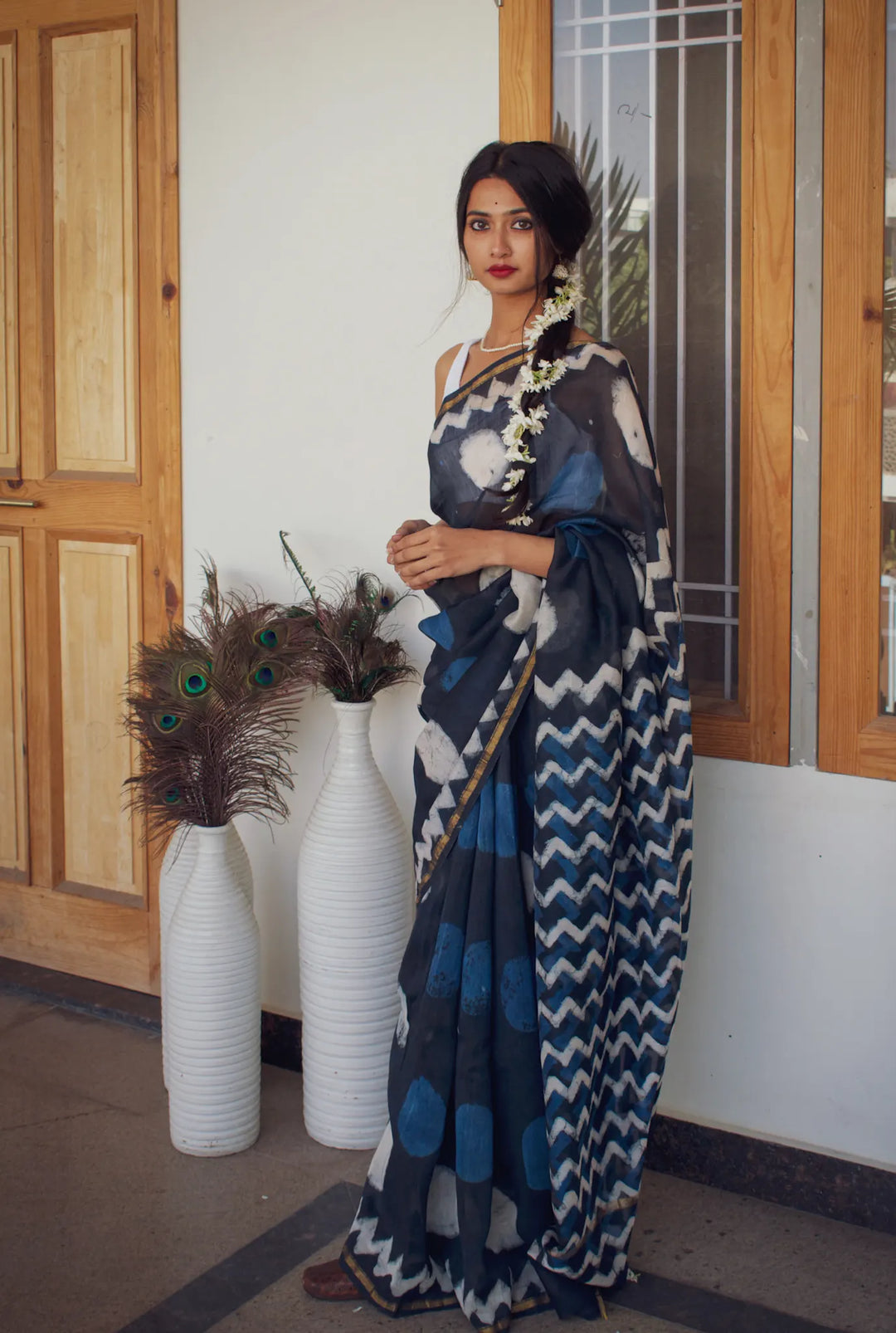 Sunaina - Indigo Dabu Cotton Silk Saree