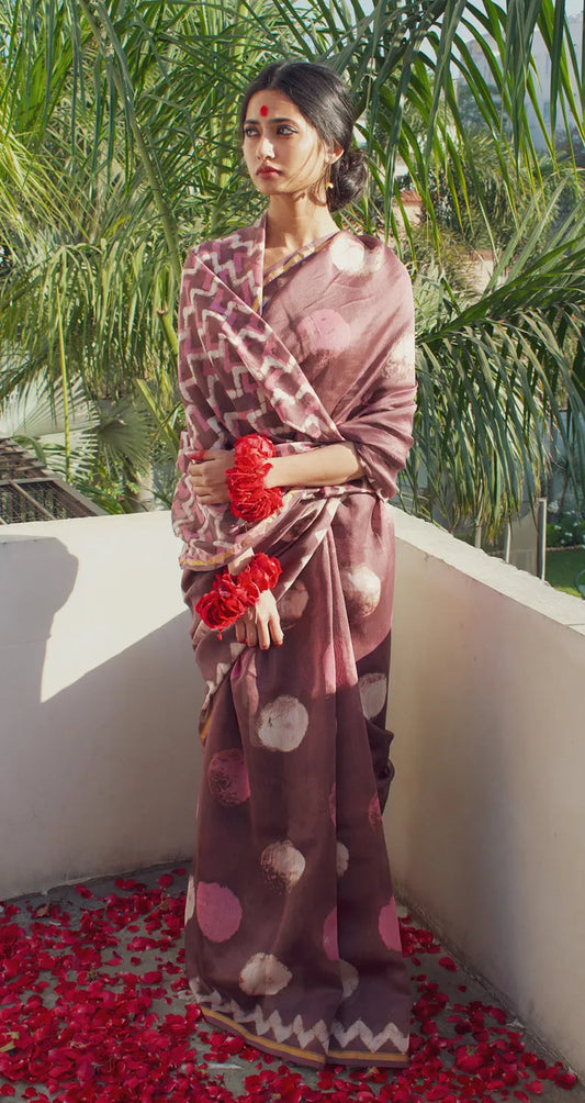Charu - Purple Dabu Cotton Silk Saree