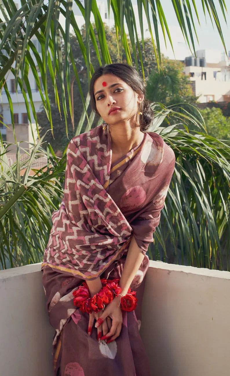 Charu - Purple Dabu Cotton Silk Saree