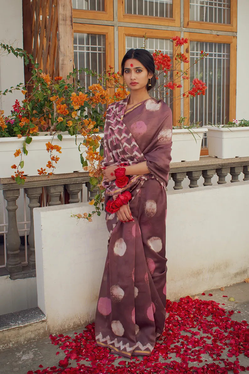 Charu - Purple Dabu Cotton Silk Saree