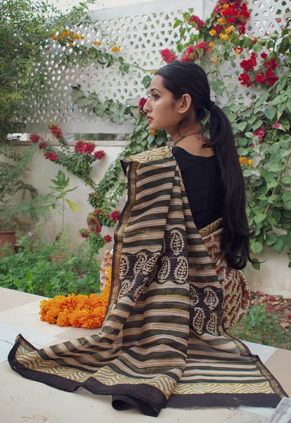 Tigress - Beige Cotton Silk Saree