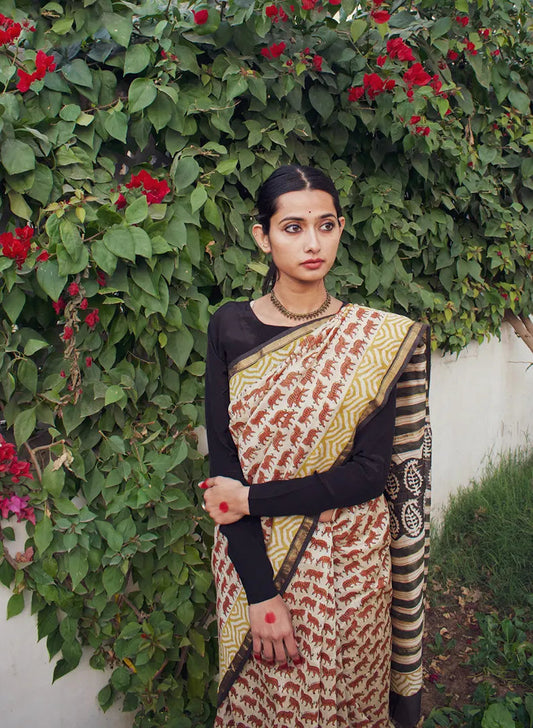 Tigress - Beige Cotton Silk Saree
