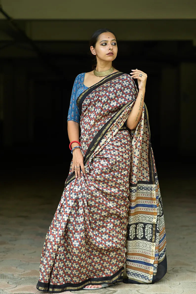 Chinese Checkers- Cotton Silk Saree