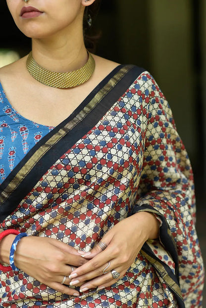 Chinese Checkers- Cotton Silk Saree