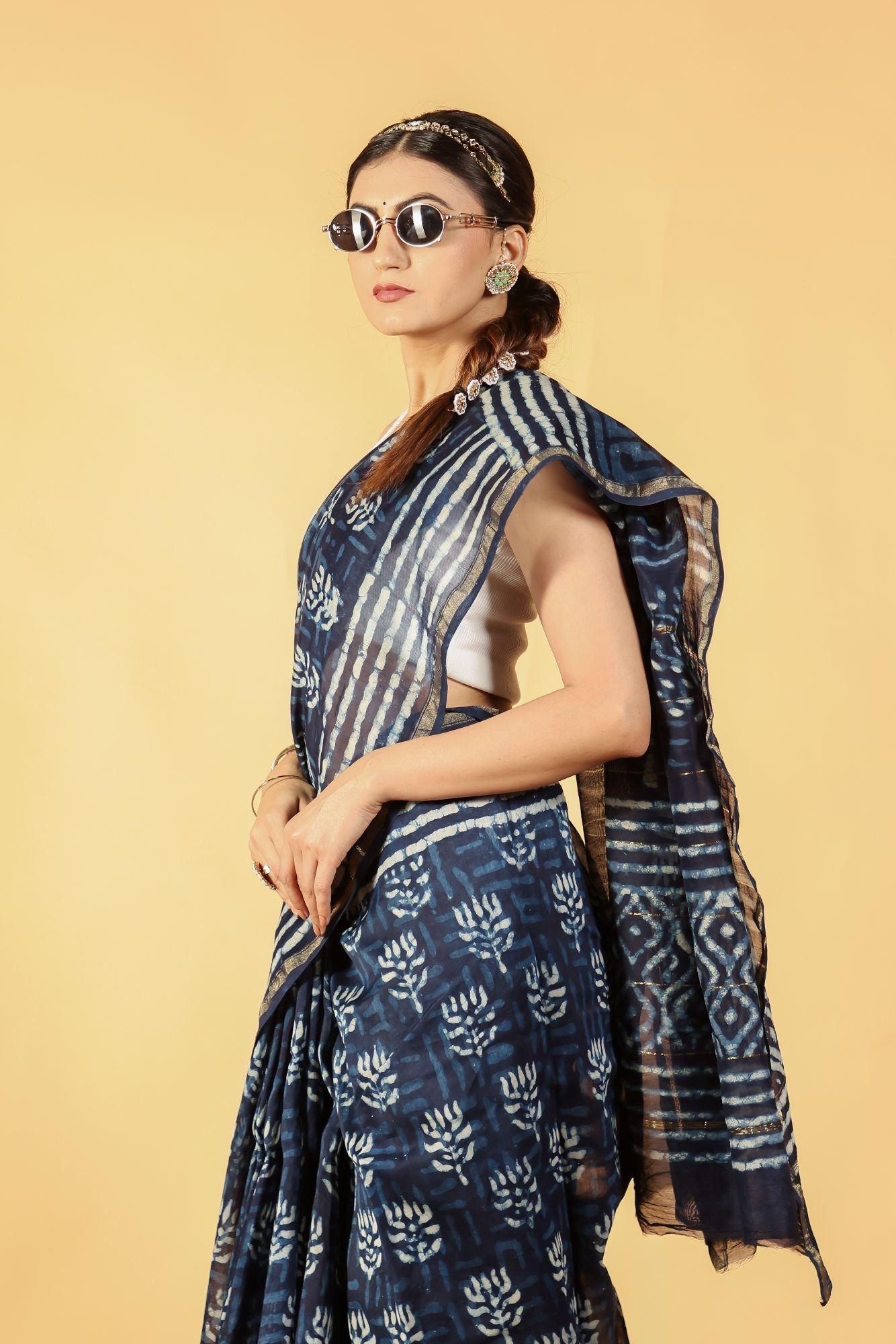 Indigo Lotus Tide Cotton Silk Saree