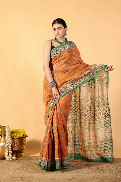 Orange Zest Luxe Cotton Silk Saree