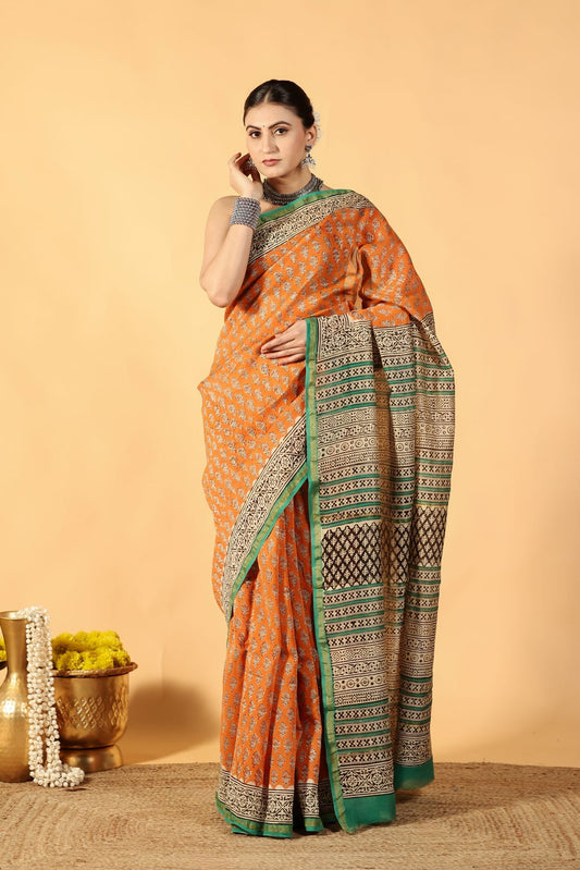 Orange Zest Luxe Cotton Silk Saree