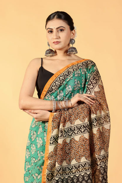 Green Glow Cotton Silk Saree