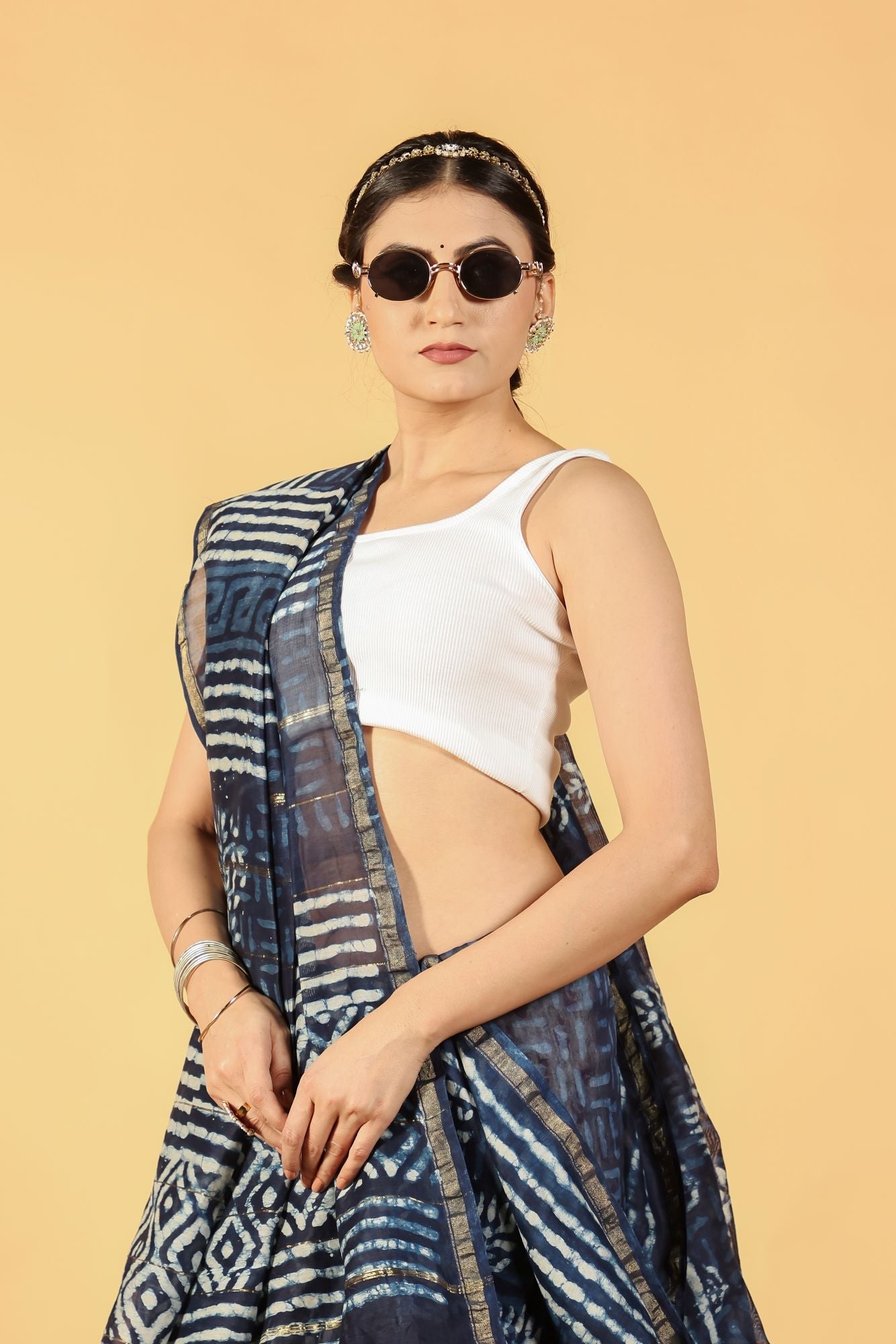 Indigo Lotus Tide Cotton Silk Saree