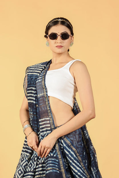 Indigo Lotus Tide Cotton Silk Saree