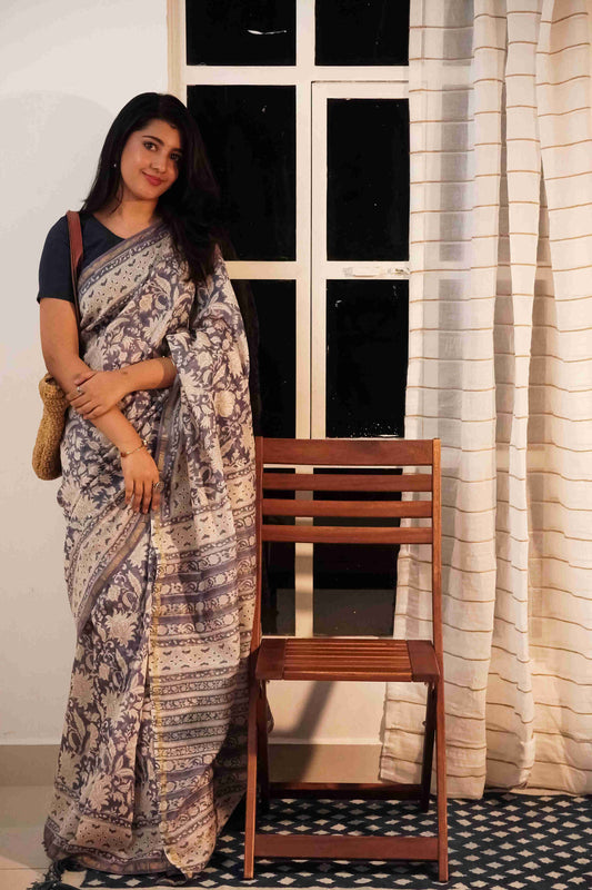 Cream Floral Garden Printed Cotton Silk saree