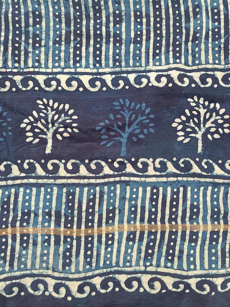 Indigo Waves - Cotton Silk Bagru Saree