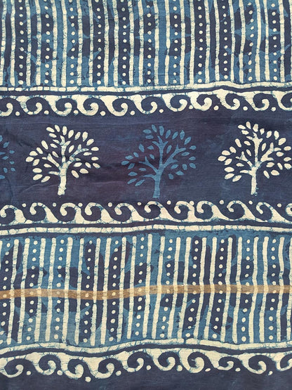 Indigo Waves - Cotton Silk Bagru Saree