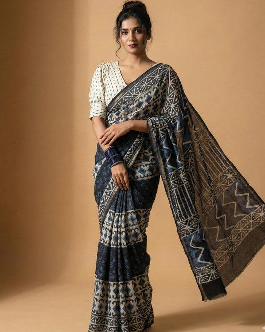 Indigo Chic Cotton Silk Saree