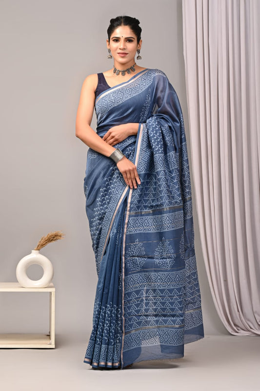 Black Buta Print Cotton Silk Saree