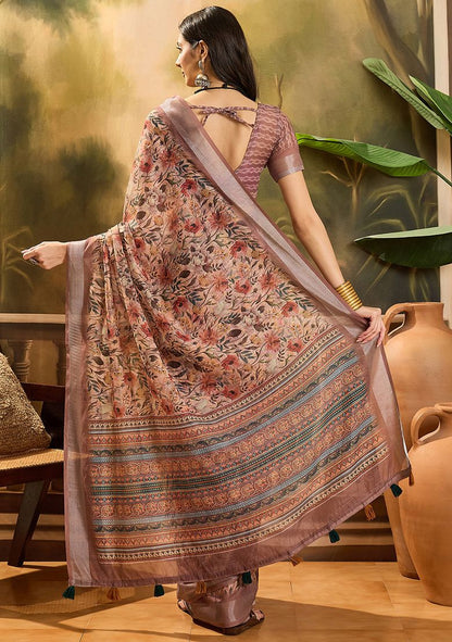 Multicolor Premium Printed Linen Saree with Unstitched Blouse