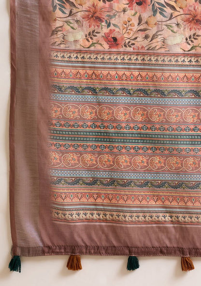 Multicolor Premium Printed Linen Saree with Unstitched Blouse