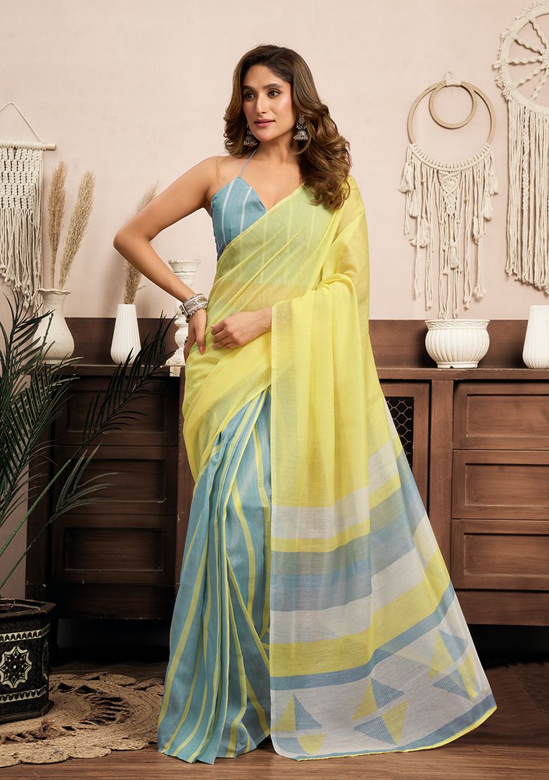 Classy Printed Linen Saree with Unstitched Blouse