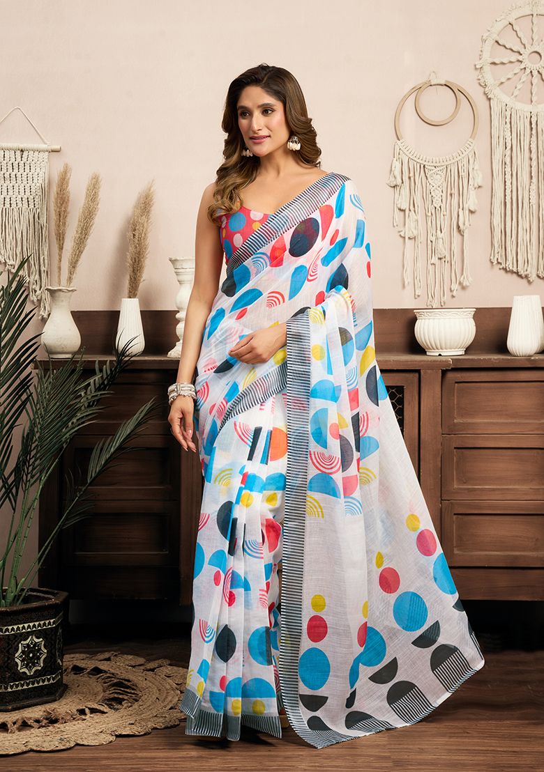 Modern Linen Saree with Unstitched Blouse
