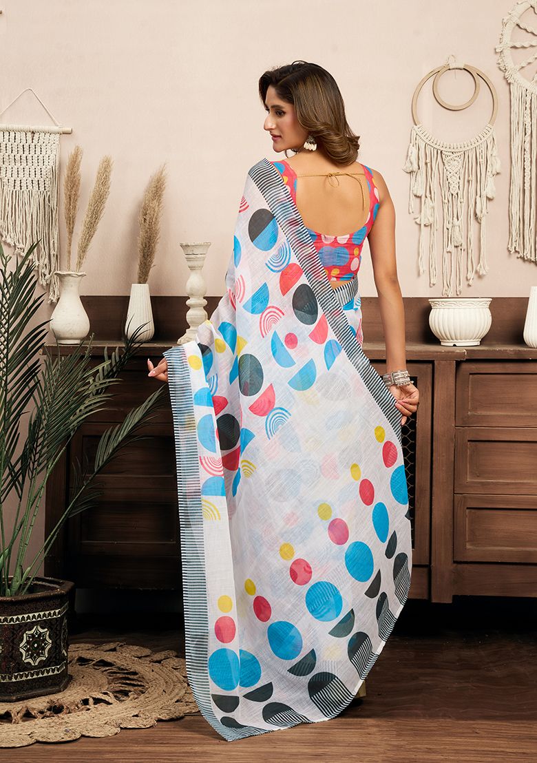 Modern Linen Saree with Unstitched Blouse