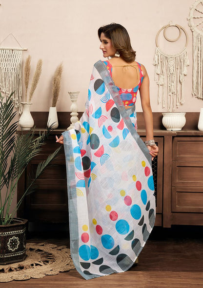 Modern Linen Saree with Unstitched Blouse