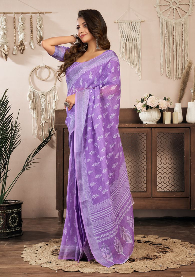 Excellent Digital Print Linen Saree with Unstitched Blouse