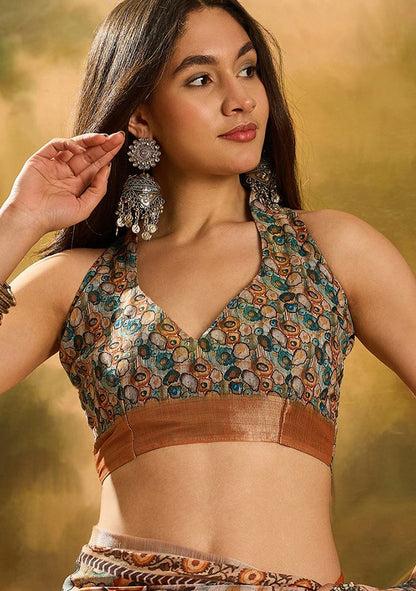 Premium Digital Print Linen Saree with Unstitched Blouse