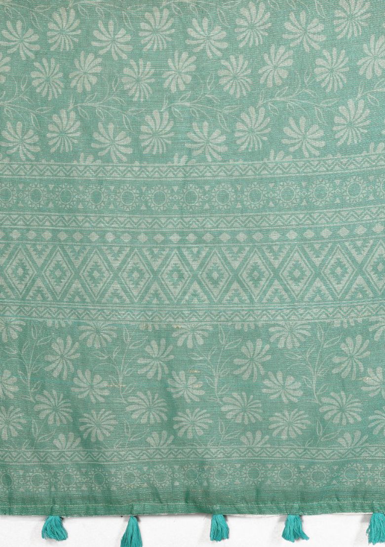 Classy Flower Digital Print Linen Saree with Unstitched Blouse