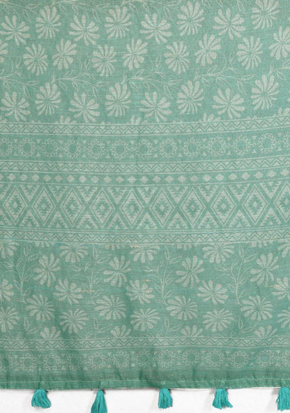 Classy Flower Digital Print Linen Saree with Unstitched Blouse