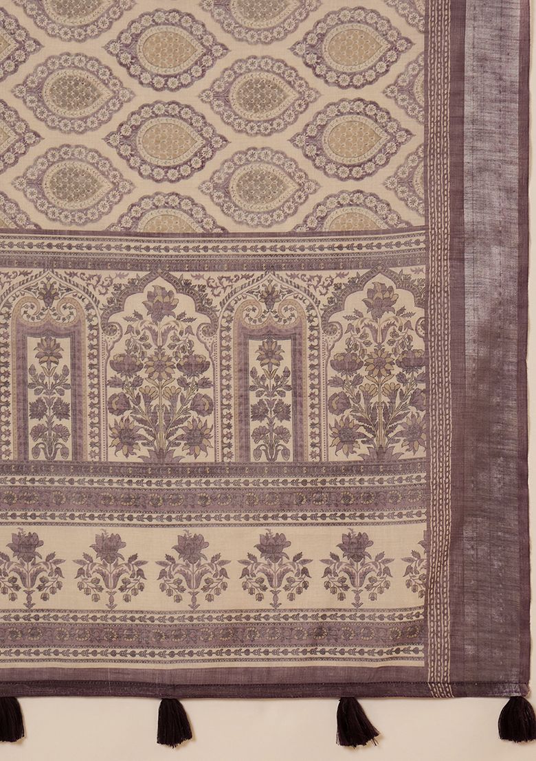 Classy Digital Print Linen Saree with Unstitched Blouse