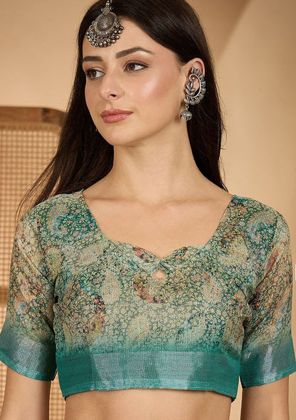 Timeless Digital Print Linen Saree with Unstitched Blouse