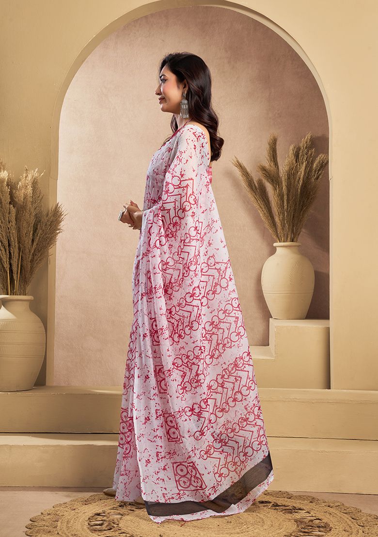 Multicolor Digital Printed Linen Saree With Elegant Unstitched Blouse Piece