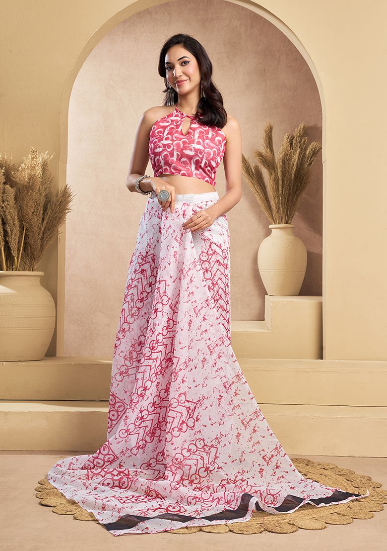 Multicolor Digital Printed Linen Saree With Elegant Unstitched Blouse Piece