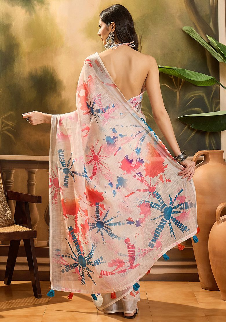 Premium Printed Linen Saree with Unstitched Blouse