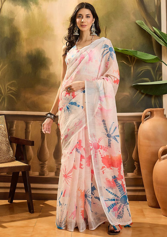 Premium Printed Linen Saree with Unstitched Blouse