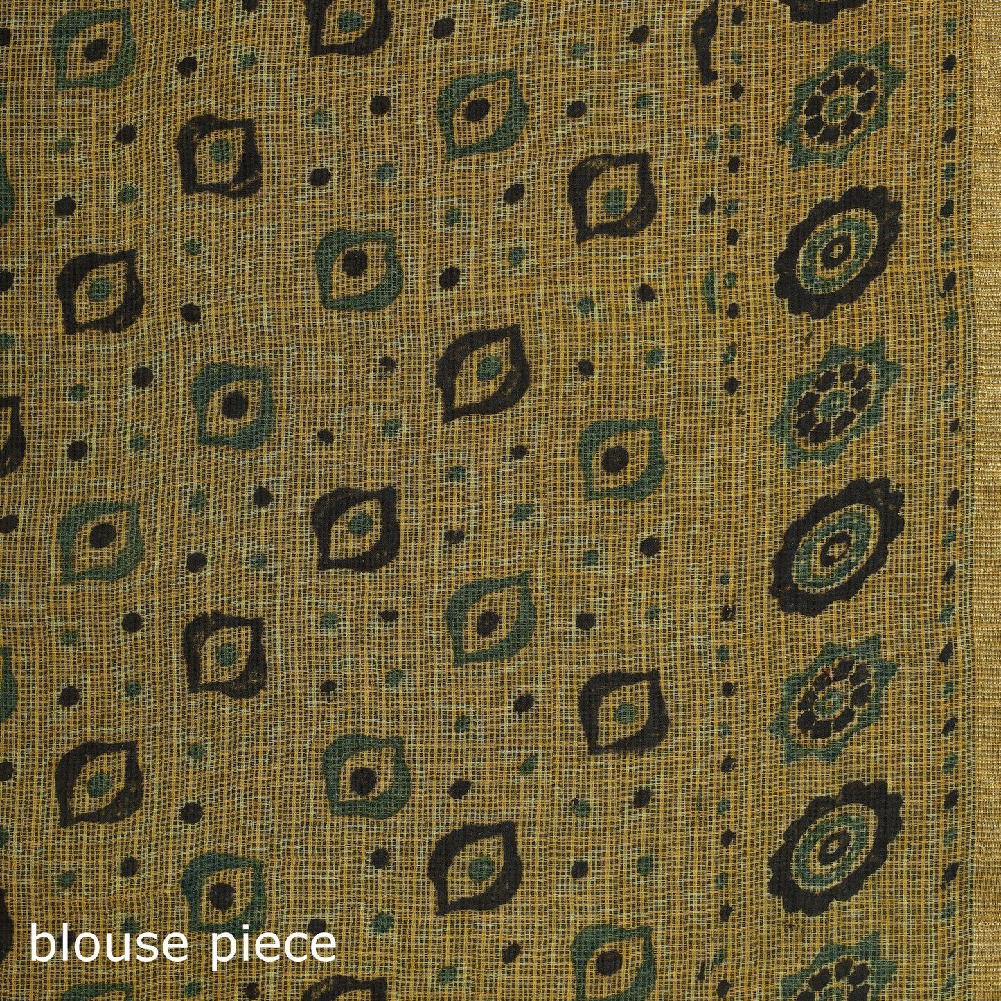 Elegant Yellow Azrak Print Mul Cotton Saree With Unstitched Blouse Piece