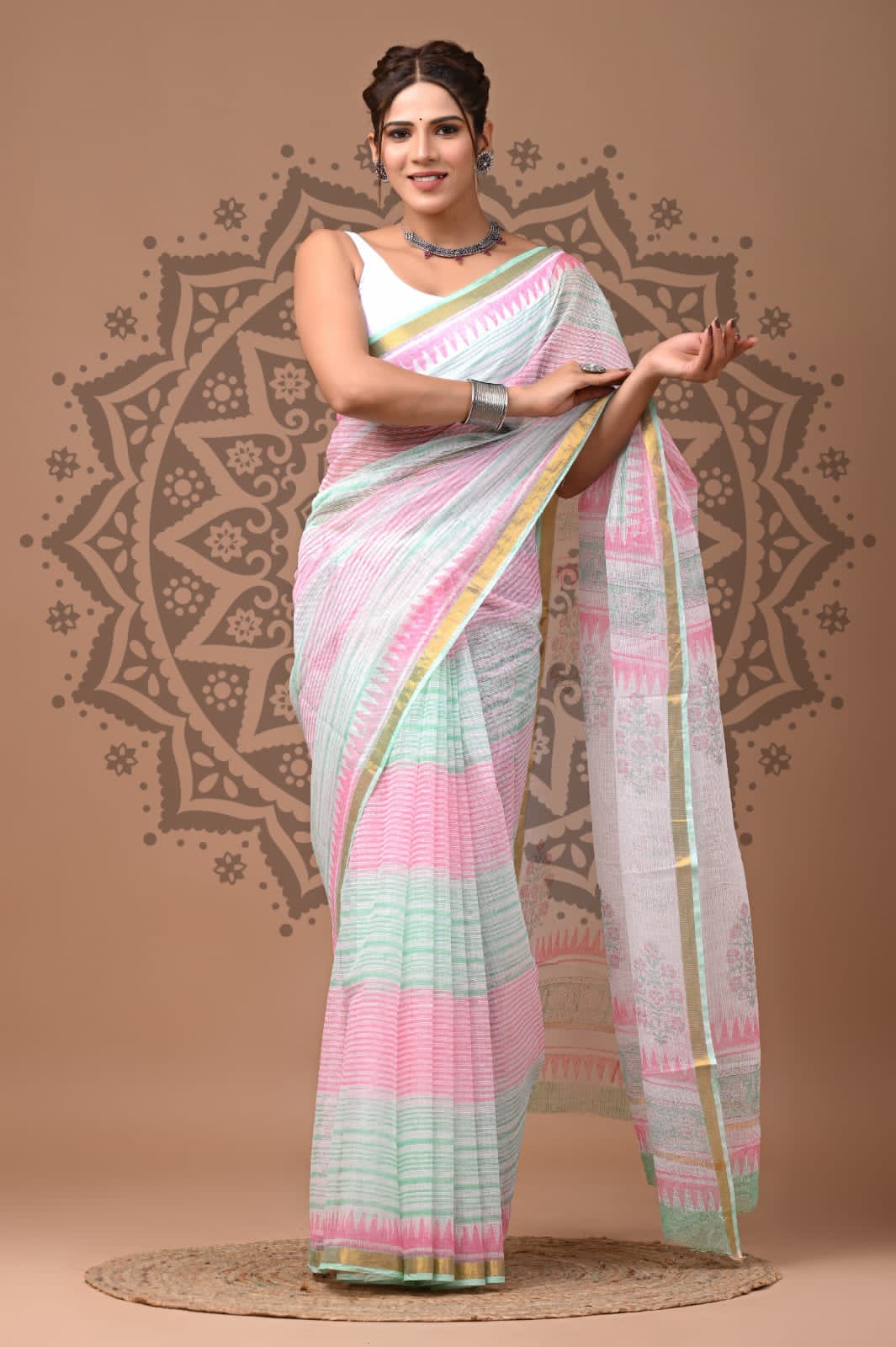 Multicolor Flower Print Cotton Saree