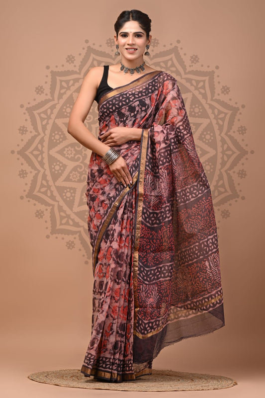 Multicolor Flower Print Cotton Saree
