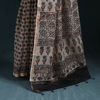 Multicolor Azrak Print Mul Cotton Saree With Unstitched Blouse Piece