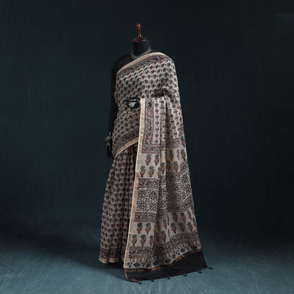 Multicolor Azrak Print Mul Cotton Saree With Unstitched Blouse Piece