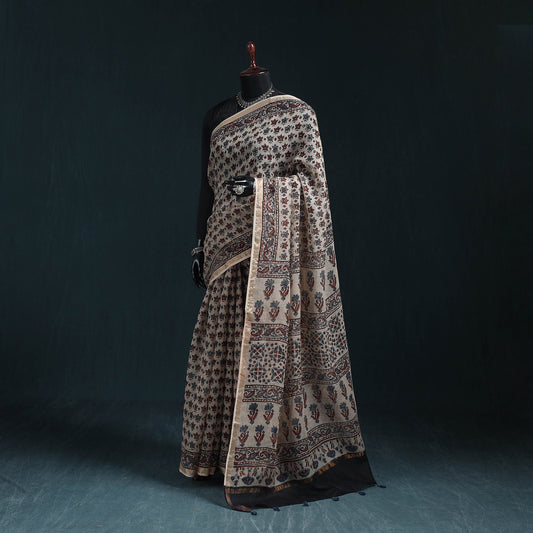 Multicolor Azrak Print Mul Cotton Saree With Unstitched Blouse Piece