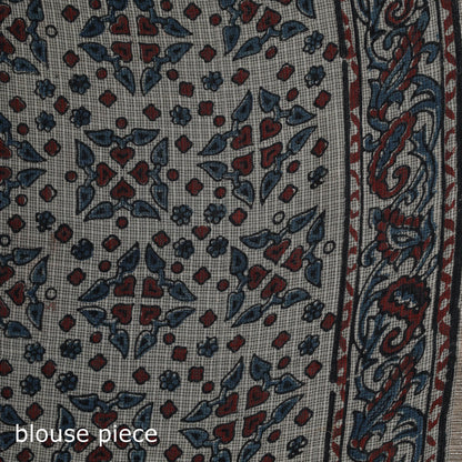 Multicolor Azrak Print Mul Cotton Saree With Unstitched Blouse Piece