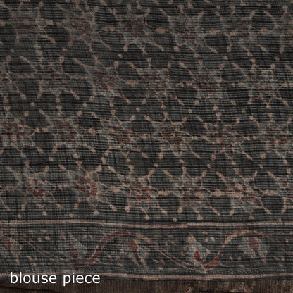 Black Azrak Print Mul Cotton Saree With Unstitched Blouse Piece