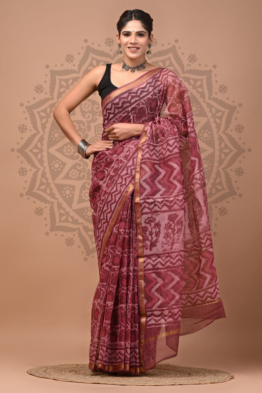 Maroon Digital Print Mul Cotton Saree With Unstitched Blouse Piece