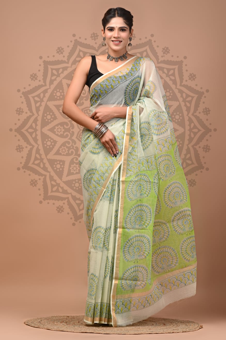 Pista Digital Print Mul Cotton Saree With Unstitched Blouse Piece