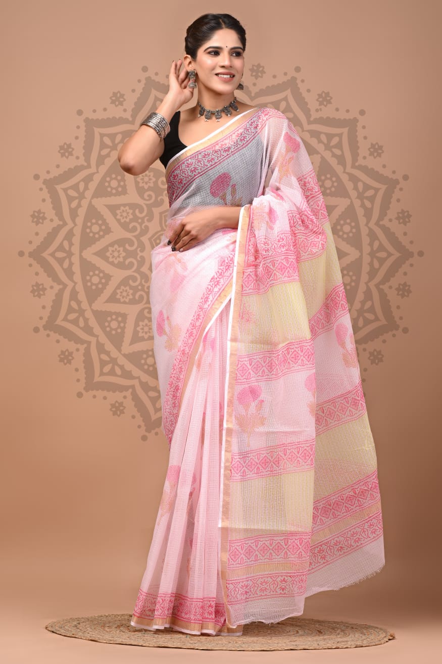 Pink Digital Print Mul Cotton Saree With Unstitched Blouse Piece